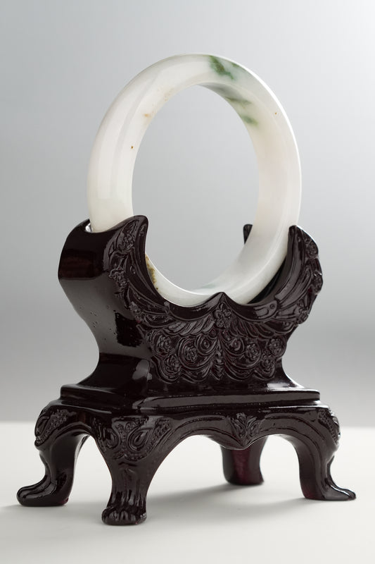 #0271 White Green Yellow Jade Bangle Size 55.3