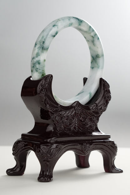 #0276 Bluish Green Flower Jade Bangle Size 57.3
