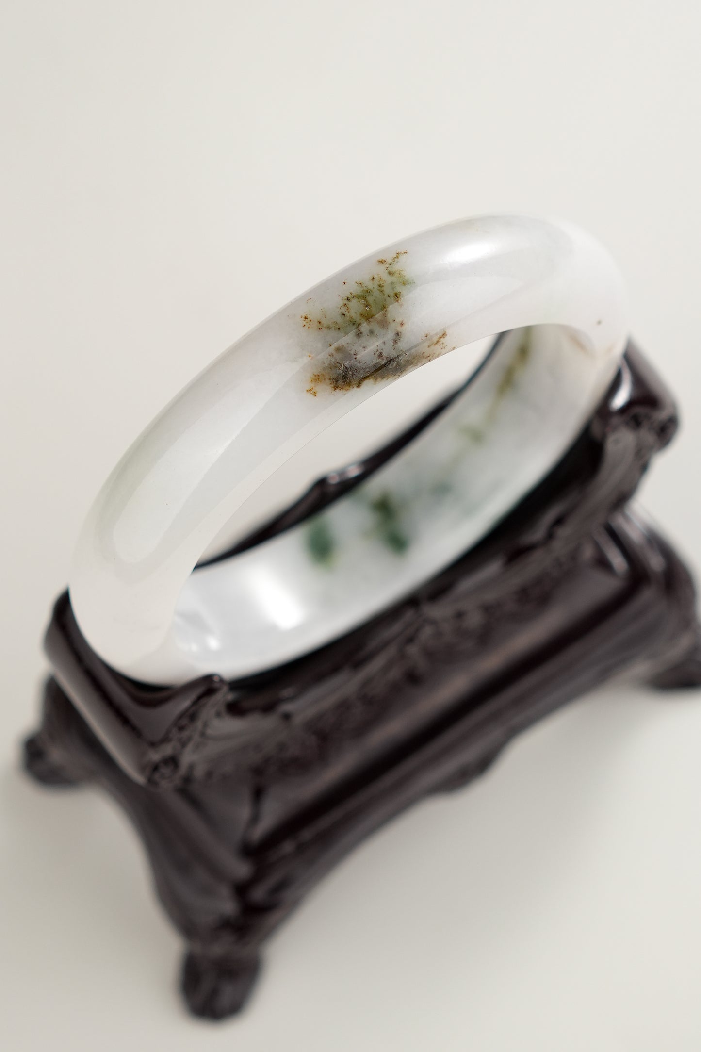#0271 White Green Yellow Jade Bangle Size 55.3