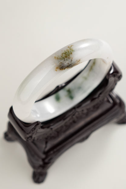 #0271 White Green Yellow Jade Bangle Size 55.3