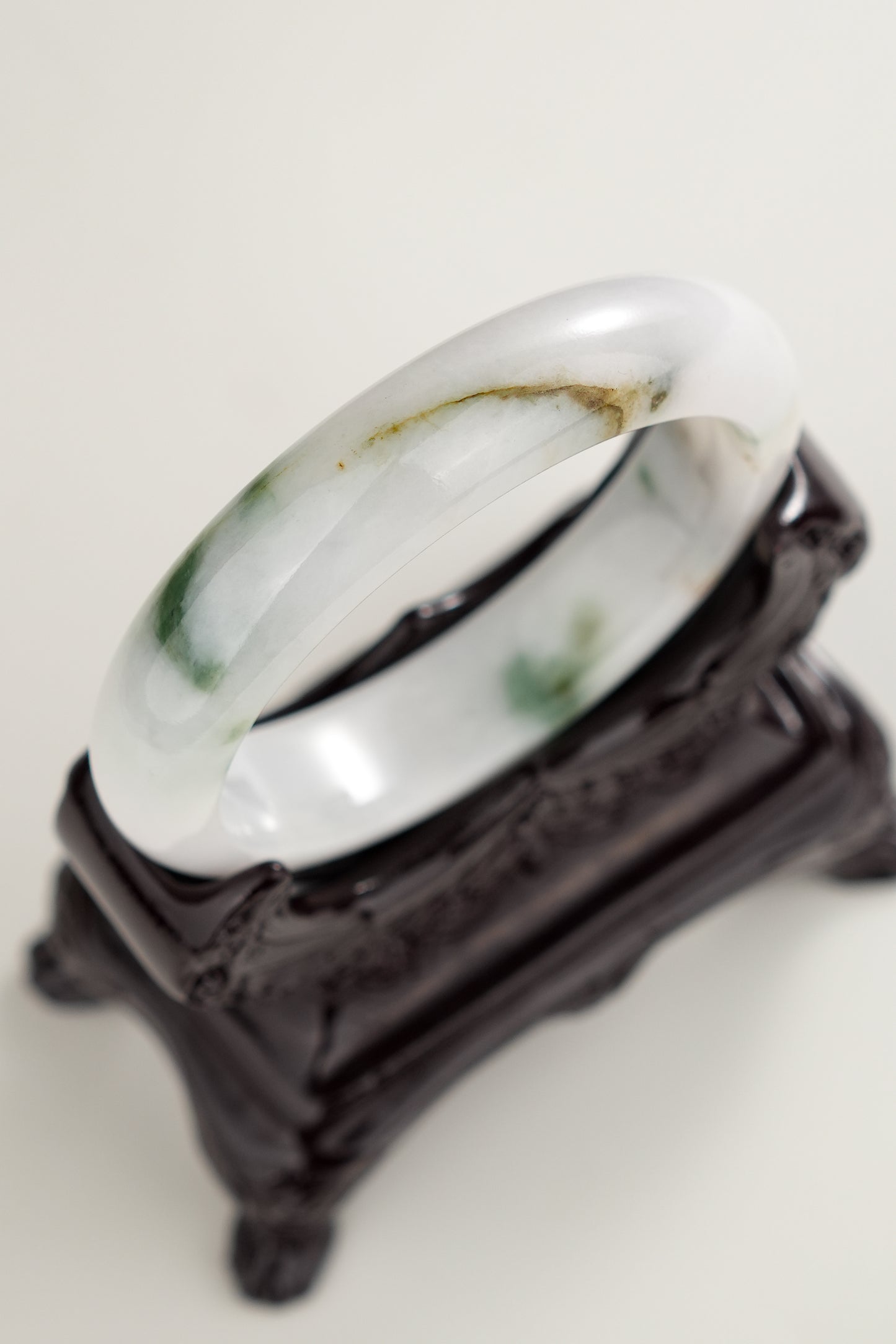 #0271 White Green Yellow Jade Bangle Size 55.3