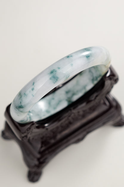 #0276 Bluish Green Flower Jade Bangle Size 57.3
