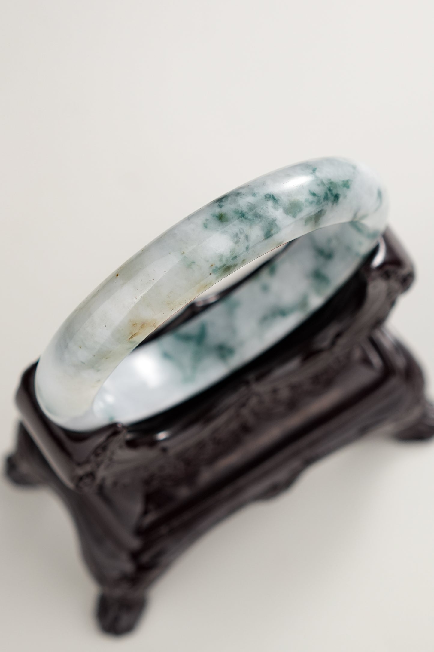 #0276 Bluish Green Flower Jade Bangle Size 57.3