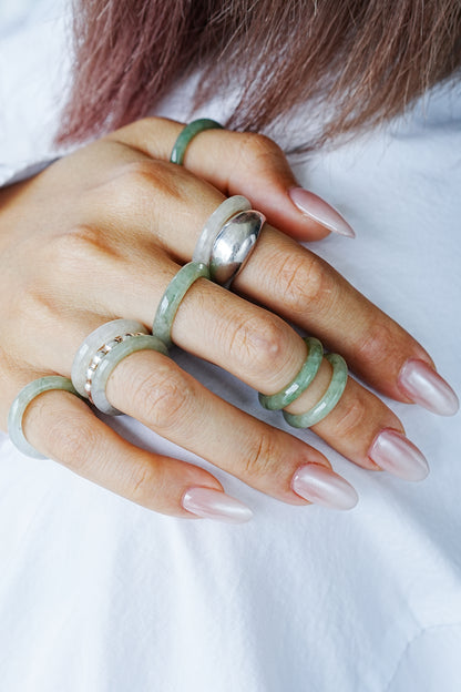 Highly Icy Jadeite Jade Slim Band Ring