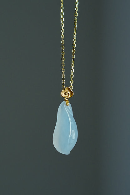 #0433 "Lucky Melon" Icy White Jadeite Jade 18K Yellow Gold Pendant