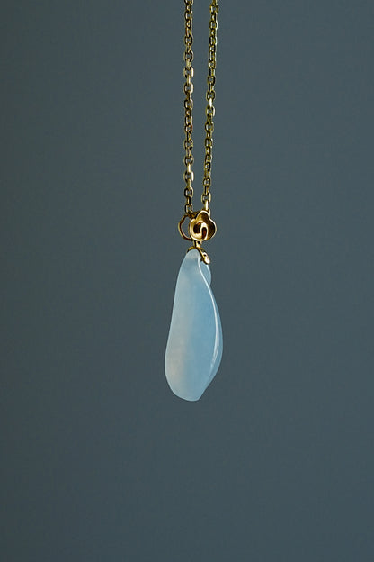#0433 "Lucky Melon" Icy White Jadeite Jade 18K Yellow Gold Pendant