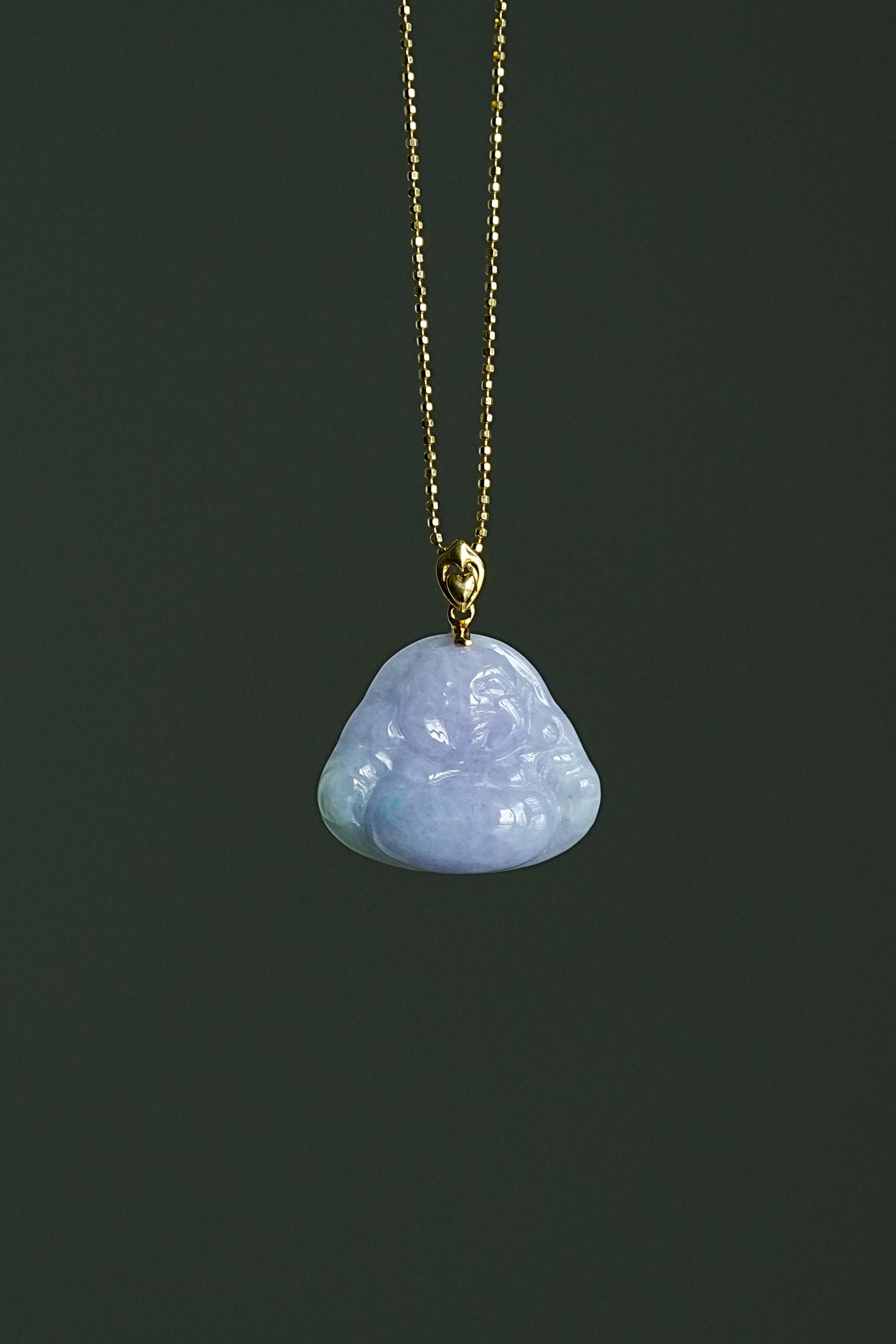 #0438 "Buddha" Spring Lavender & Green Jadeite Jade 18K Yellow Gold Pendant