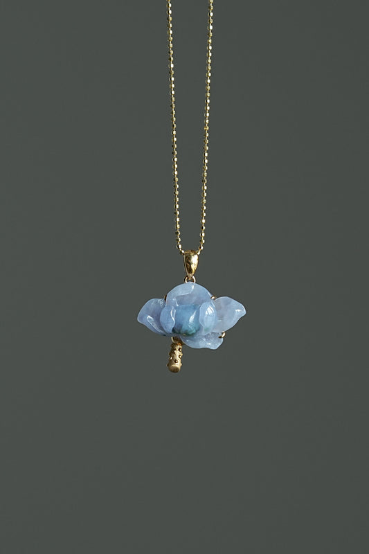 #0439 "Lotus" Icy Spring Lavender & Green Jadeite Jade 18K Yellow Gold Pendant