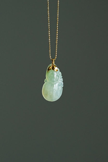 #0443 "Hulu" Icy Yellow Green Jadeite Jade 18K Yellow Gold Pendant