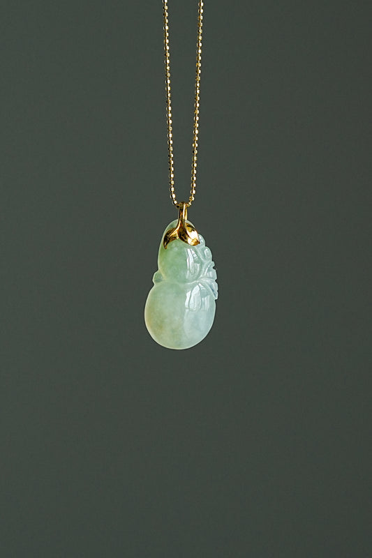 #0443 "Hulu" Icy Yellow Green Jadeite Jade 18K Yellow Gold Pendant