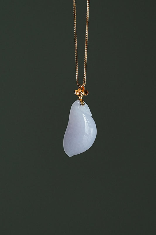 #0444 "Lucky Melon" Pinkish Lavender Jadeite Jade 18K Yellow Gold Pendant