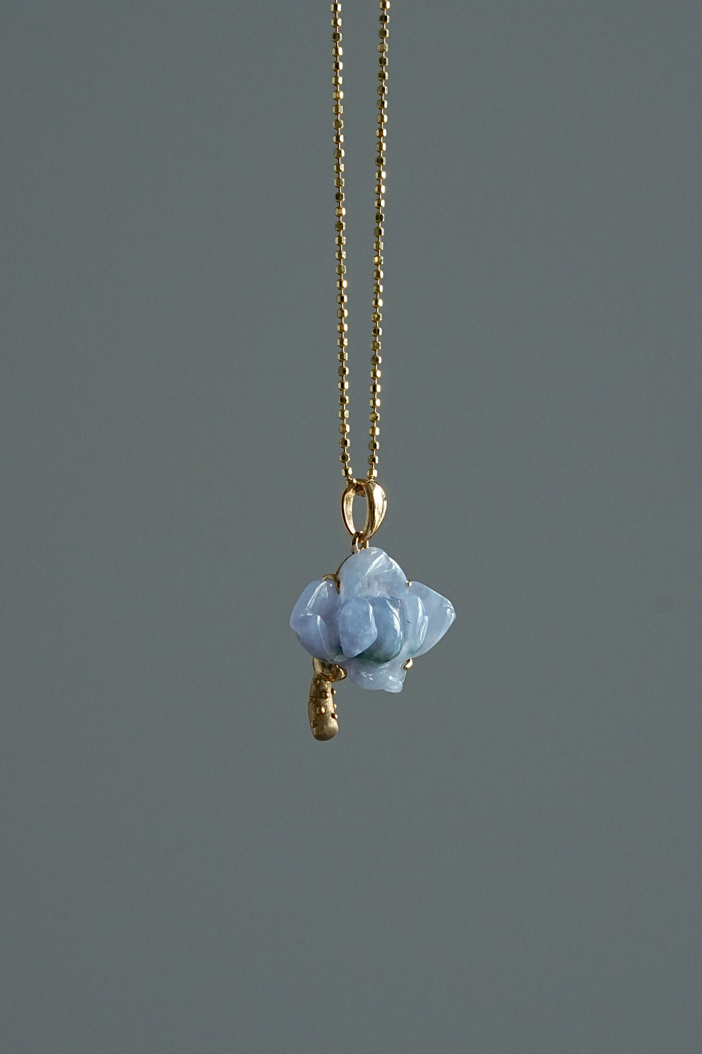 #0439 "Lotus" Icy Spring Lavender & Green Jadeite Jade 18K Yellow Gold Pendant