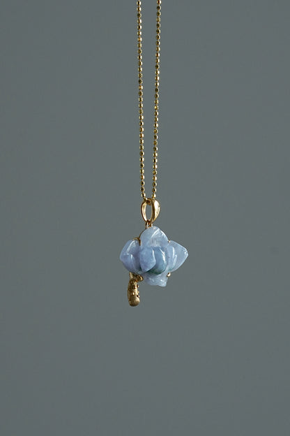 #0439 "Lotus" Icy Spring Lavender & Green Jadeite Jade 18K Yellow Gold Pendant