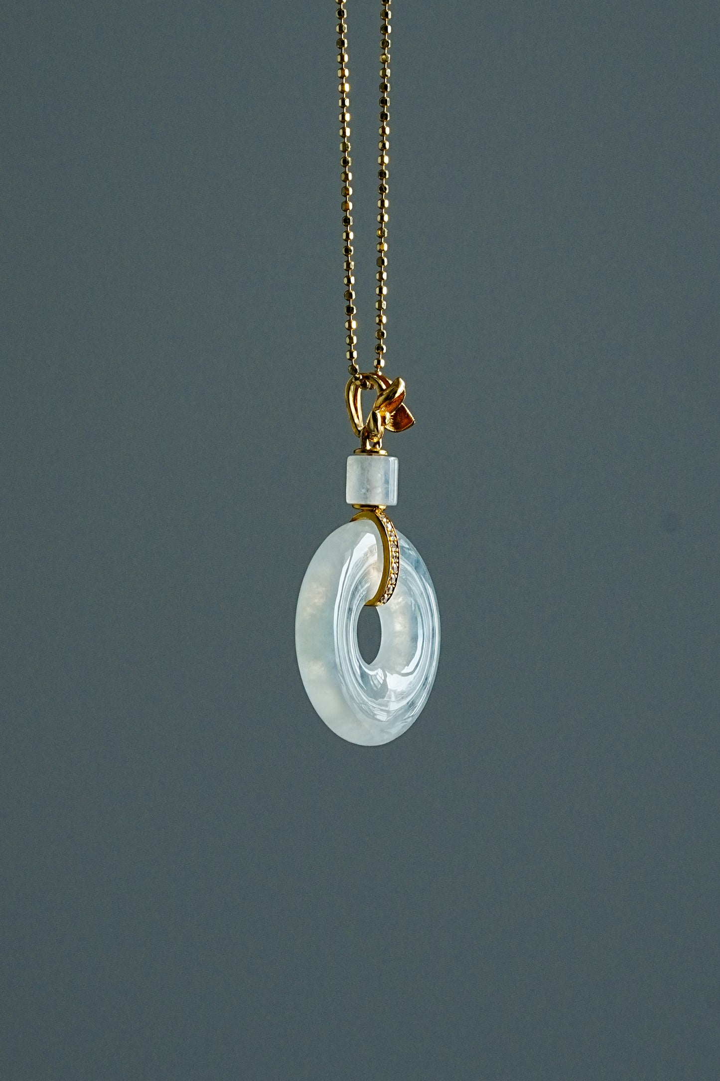 #0435 "Bi" Highly Icy Jadeite Jade 18K Yellow Gold VS Diamonds Pendant