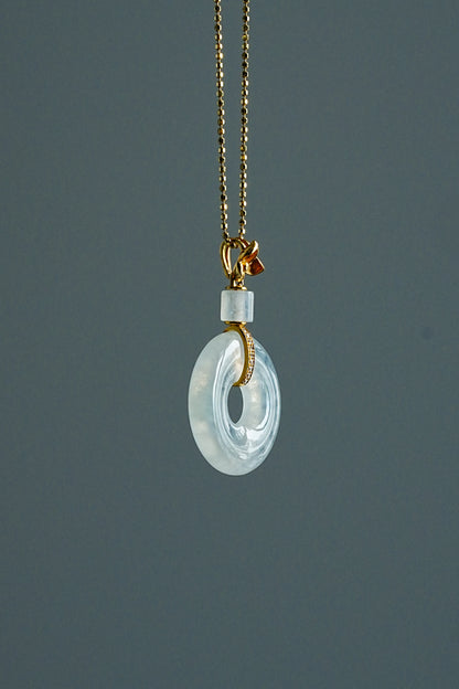 #0435 "Bi" Highly Icy Jadeite Jade 18K Yellow Gold VS Diamonds Pendant