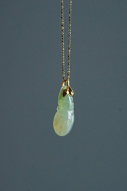 #0443 "Hulu" Icy Yellow Green Jadeite Jade 18K Yellow Gold Pendant
