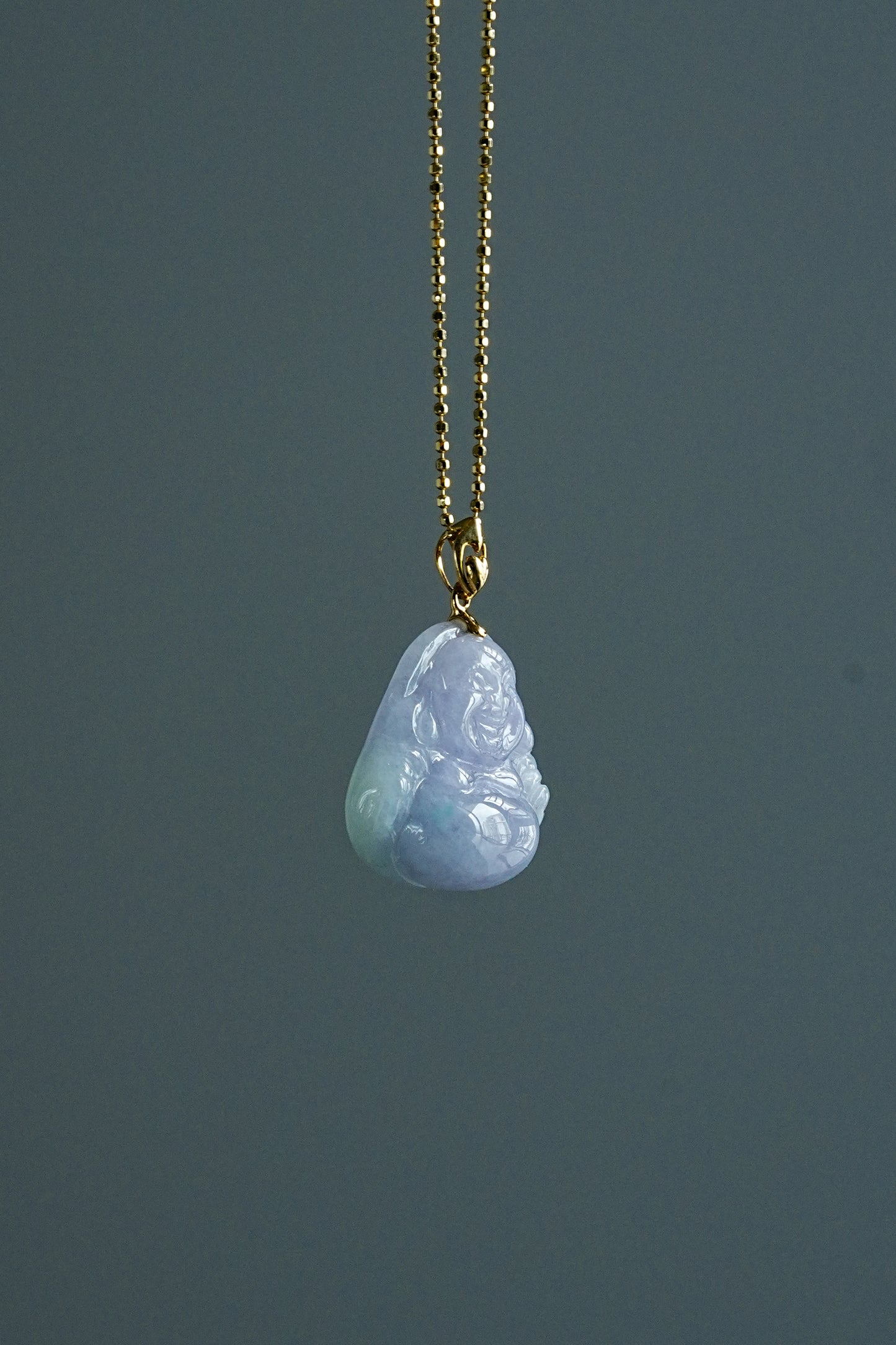 #0438 "Buddha" Spring Lavender & Green Jadeite Jade 18K Yellow Gold Pendant