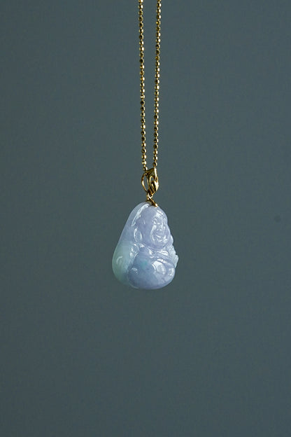 #0438 "Buddha" Spring Lavender & Green Jadeite Jade 18K Yellow Gold Pendant