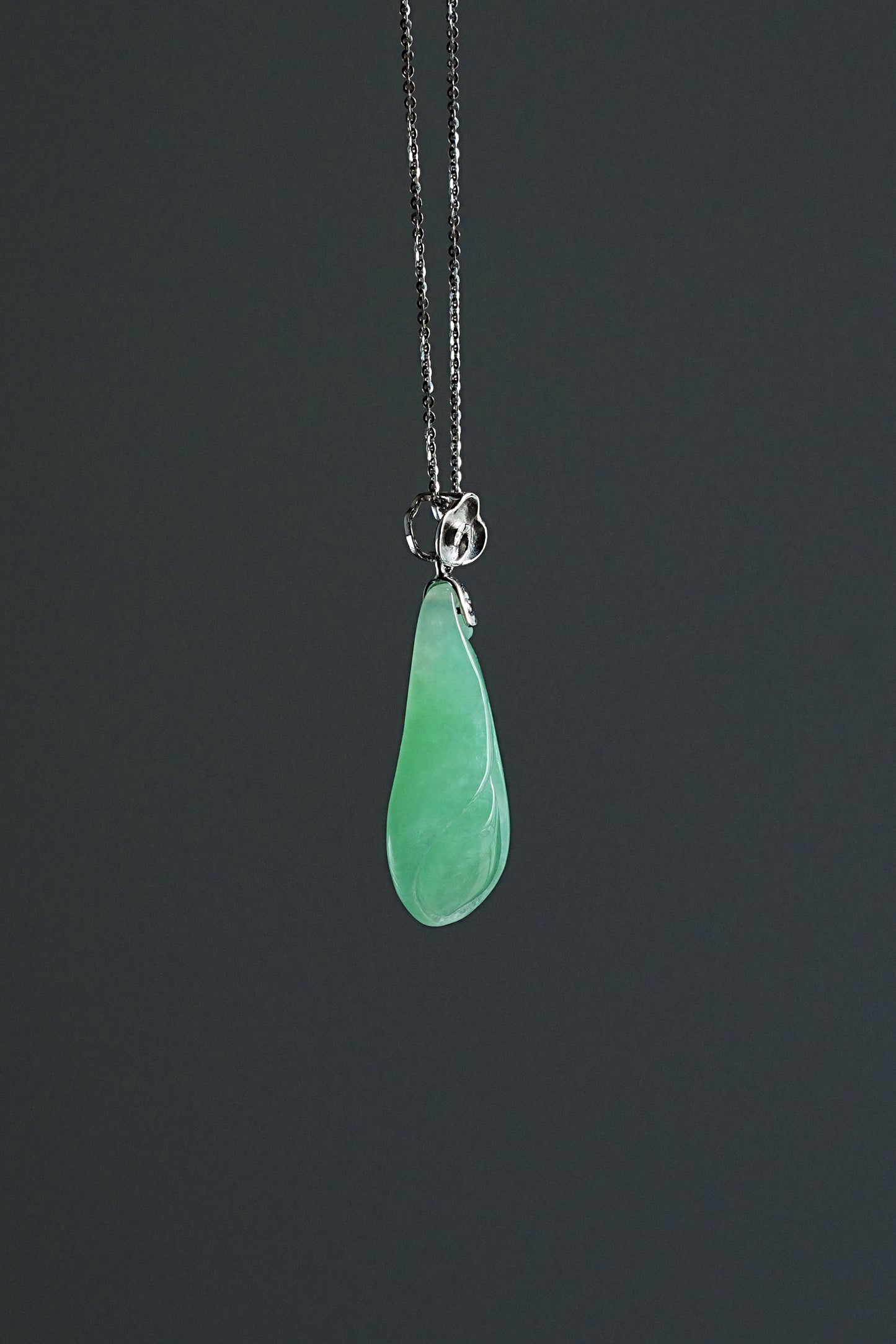 #0442 "Magnolia" Icy Green Jadeite Jade 18K White Gold Pendant