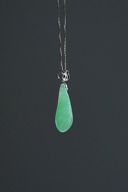 #0442 "Magnolia" Icy Green Jadeite Jade 18K White Gold Pendant