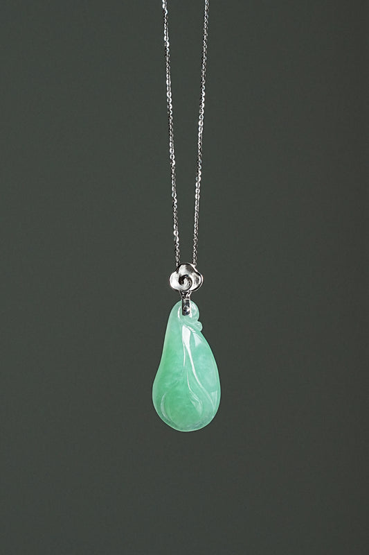 #0442 "Magnolia" Icy Green Jadeite Jade 18K White Gold Pendant