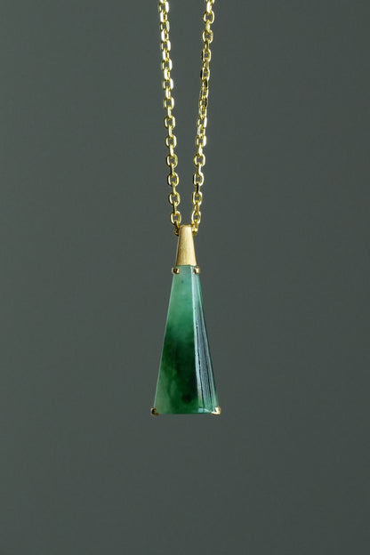 #0445 "Wu Shi" Highly Icy Rich Green Jadeite Jade 18K Yellow Gold Pendant