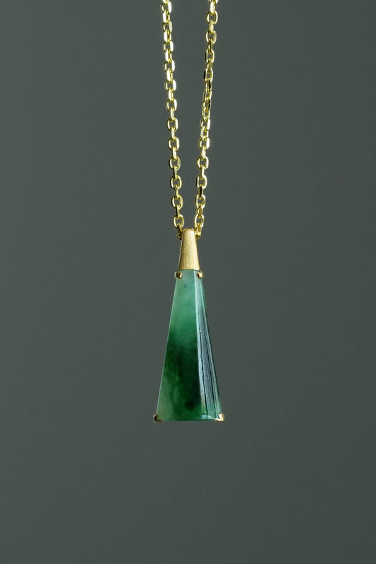 #0445 "Wu Shi" Highly Icy Rich Green Jadeite Jade 18K Yellow Gold Pendant