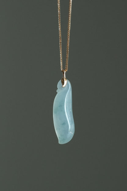 #0446 "Lucky Melon" Highly Icy Blue Flower Jadeite Jade 18K Rose Gold Pendant