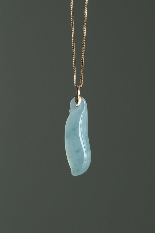 #0446 "Lucky Melon" Highly Icy Blue Flower Jadeite Jade 18K Rose Gold Pendant