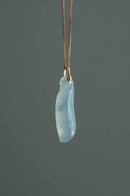 #0446 "Lucky Melon" Highly Icy Blue Flower Jadeite Jade 18K Rose Gold Pendant