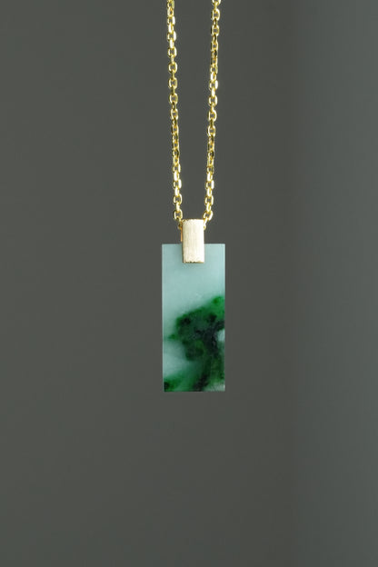 #0449 "Wu Shi" Icy Rich Green Jadeite Jade 18K Yellow Gold Pendant