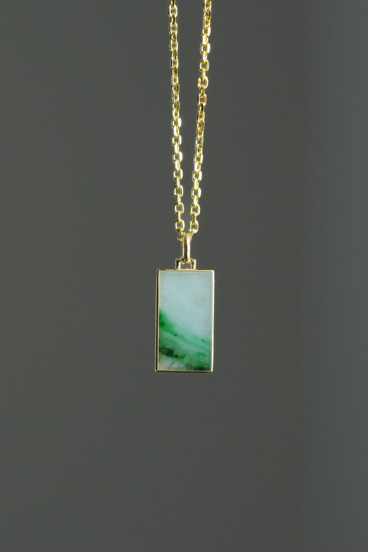 #0450 "Wu Shi" Icy Vivid Green Jadeite Jade 18K Yellow Gold Pendant