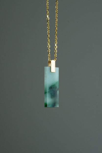#0449 "Wu Shi" Icy Rich Green Jadeite Jade 18K Yellow Gold Pendant