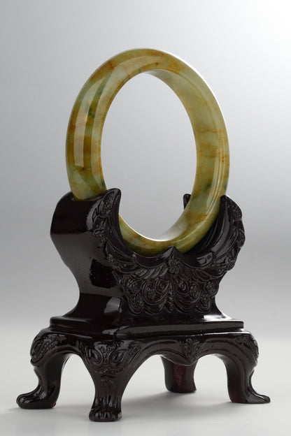 #0331 "Fall" Rich Yellow Green Flower Jade Bangle Size 58.5