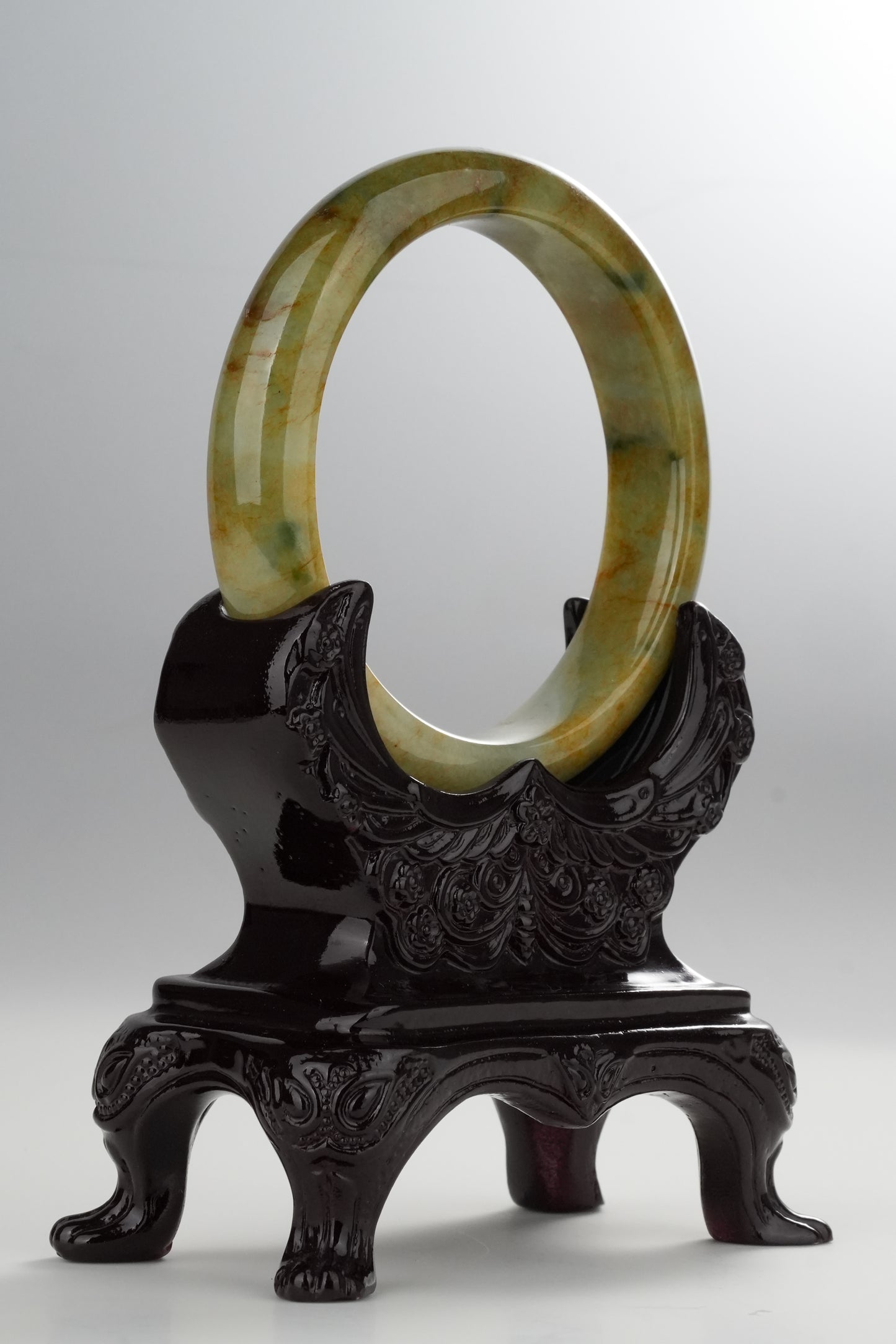 #0331 "Fall" Rich Yellow Green Flower Jade Bangle Size 58.5
