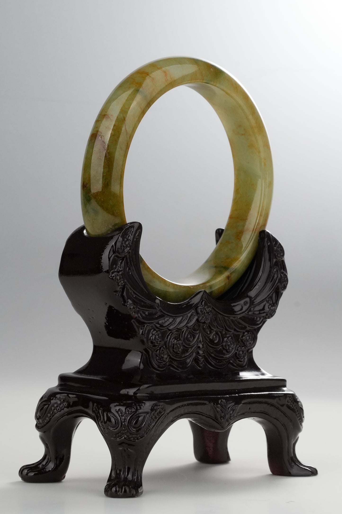 #0331 "Fall" Rich Yellow Green Flower Jade Bangle Size 58.5