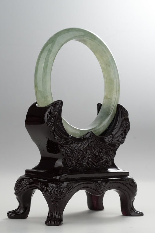 #0328 Icy Light Olive Green Jade Bangle Size 58.8