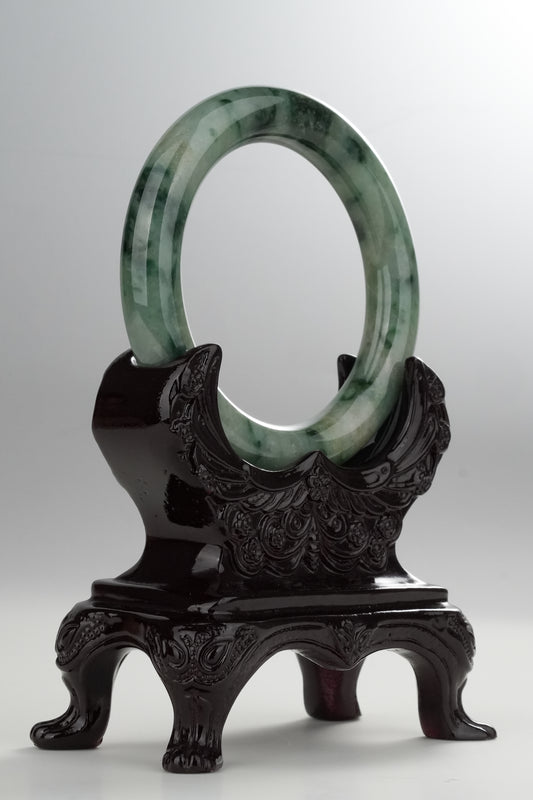 #0326 Green Flower Jade Bangle Size 54.5 (Fits up to 56)