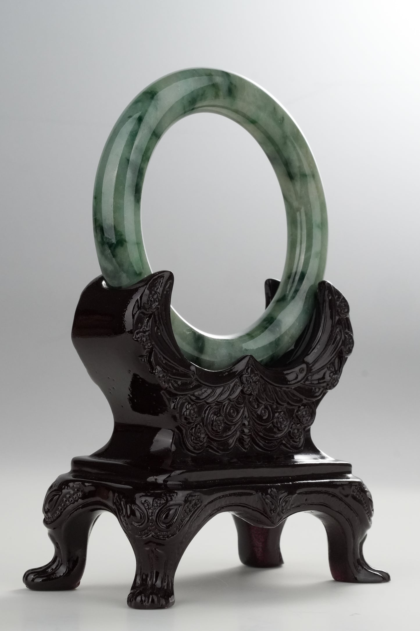 #0326 Green Flower Jade Bangle Size 54.5 (Fits up to 56)