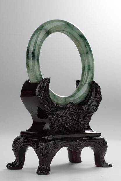 #0326 Green Flower Jade Bangle Size 54.5 (Fits up to 56)