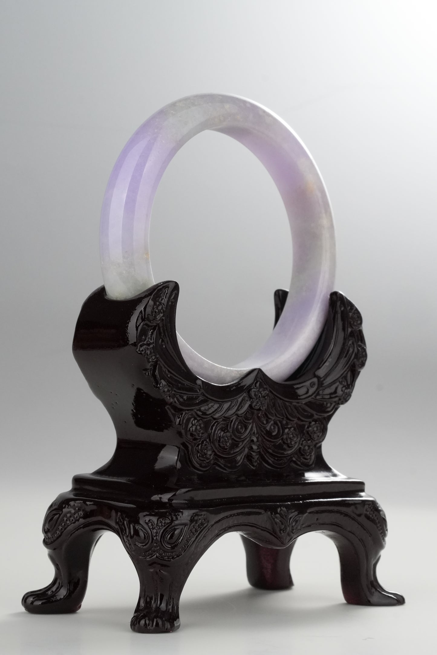 #0325 Vivid Spring Lavender Green with White Spot Jade Bangle Size 56.3