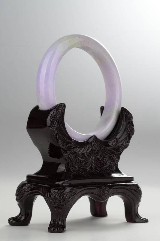 #0325 Vivid Spring Lavender Green with White Spot Jade Bangle Size 56.3