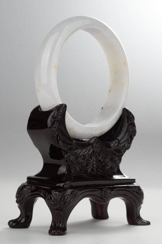 #0322 White with Yellow Flower Jade Bangle Size 60.8