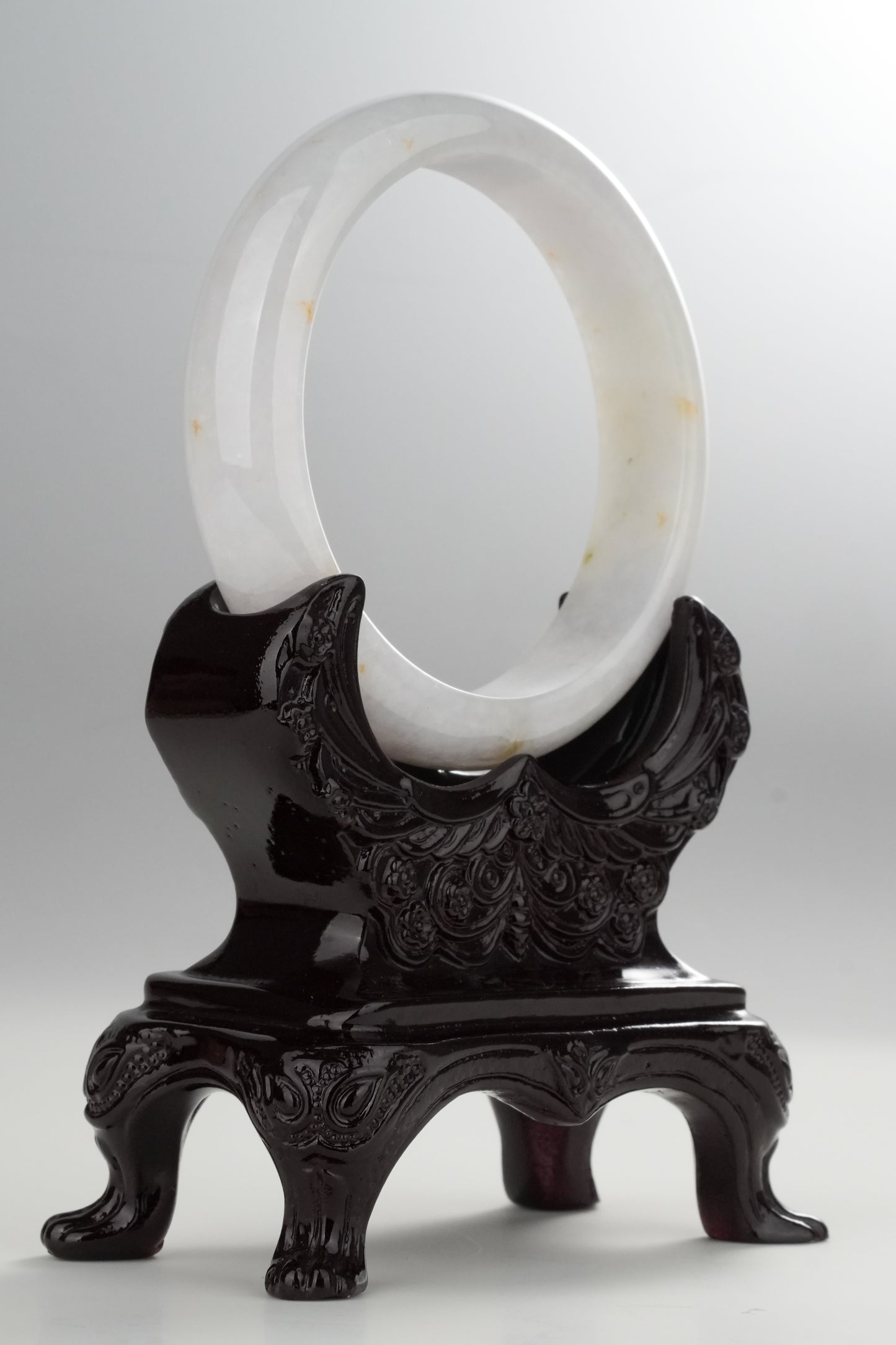 #0322 White with Yellow Flower Jade Bangle Size 60.8