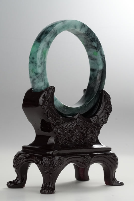 #0320 Square Cut Dark Green Jade Bangle Size 58