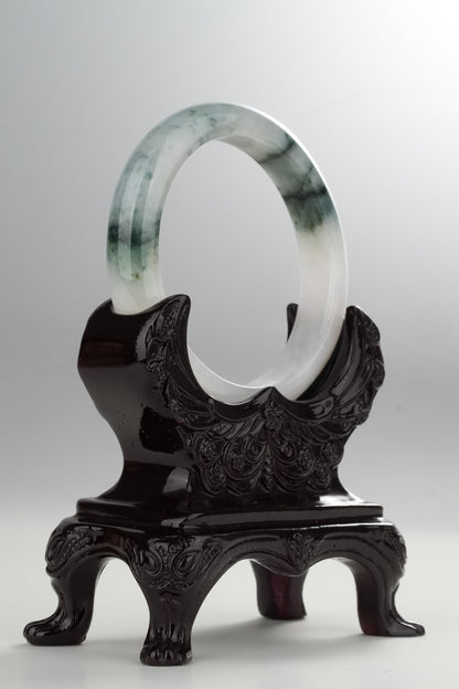#0315 Icy Bluish Green Flower Jade Bangle Size 55.4