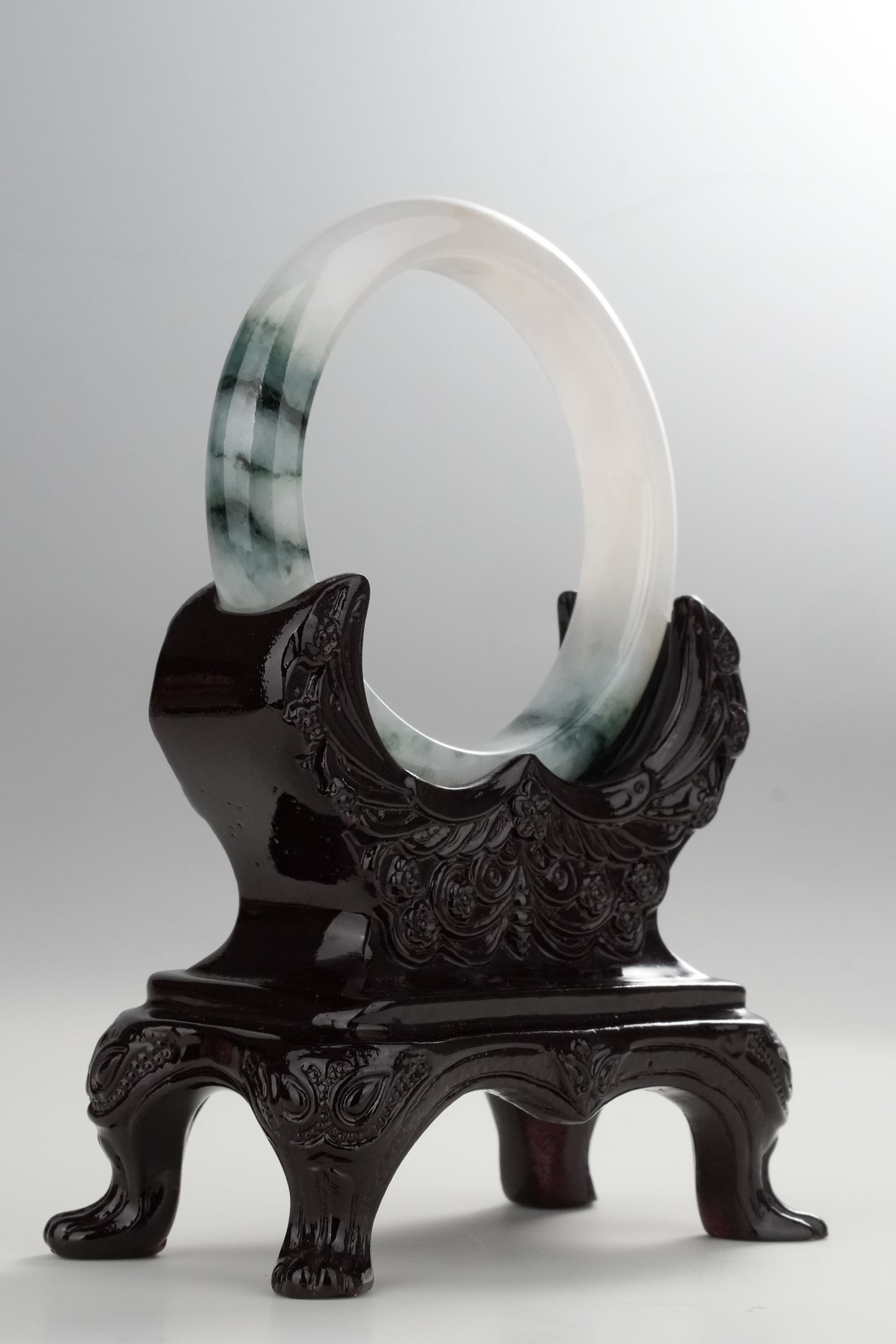 #0315 Icy Bluish Green Flower Jade Bangle Size 55.4