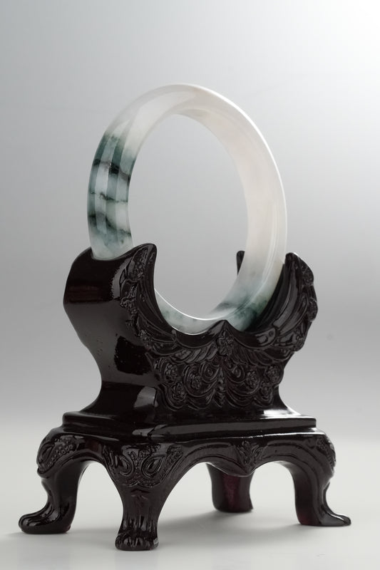 #0315 Icy Bluish Green Flower Jade Bangle Size 55.4