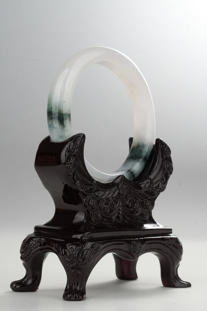 #0315 Icy Bluish Green Flower Jade Bangle Size 55.4