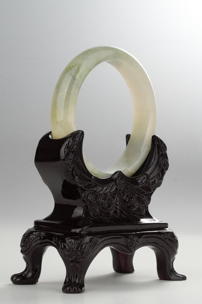 #0314 Icy Yellow Ink Green Flower Jade Bangle Size 55.6